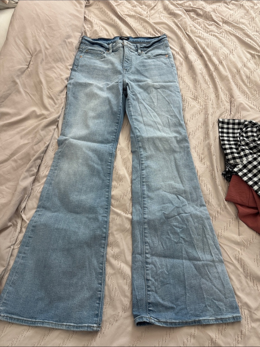 Express Light Blue Wide-Leg Flare Jeans